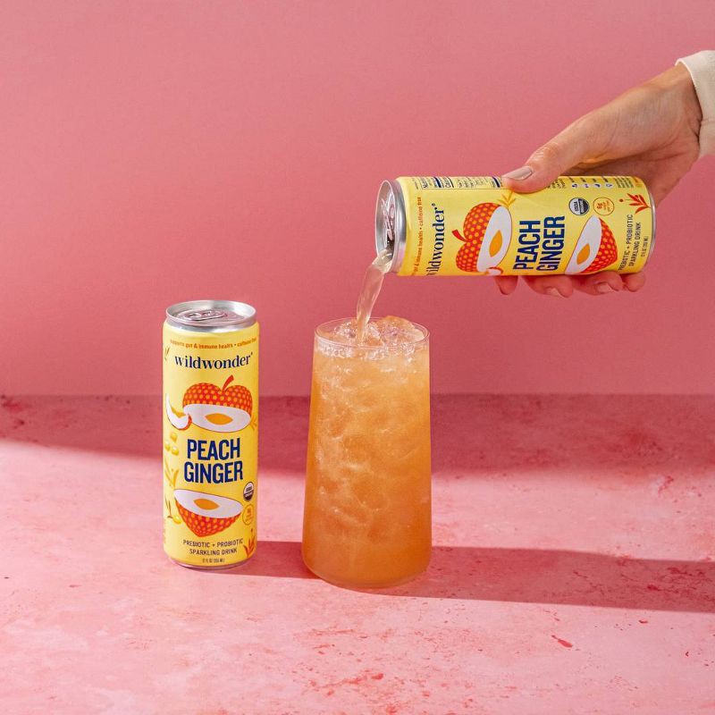 slide 5 of 5, wildwonder Peach Ginger Organic Prebiotic + Probiotic Sparkling Drink - 12 fl oz Can, 12 fl oz