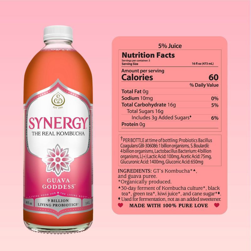 slide 7 of 9, GT's Synergy The Real Kombucha, Guava Goddess - 48oz, 48 oz