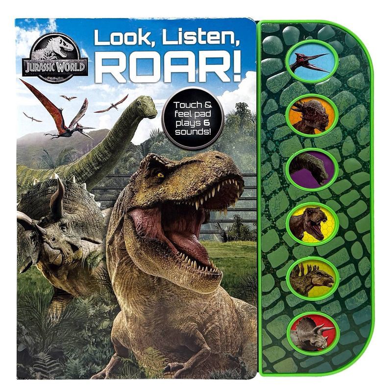 slide 1 of 5, Jurassic World Look, Listen and Roar! - Textured Sound Board Book - Touch & Feel Textured Sound Pad for Tactile Play, 1 ct