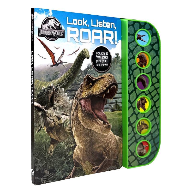 slide 4 of 5, Jurassic World Look, Listen and Roar! - Textured Sound Board Book - Touch & Feel Textured Sound Pad for Tactile Play, 1 ct