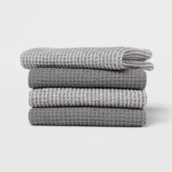 4pk Cotton Waffle Dishcloths Gray - Threshold™