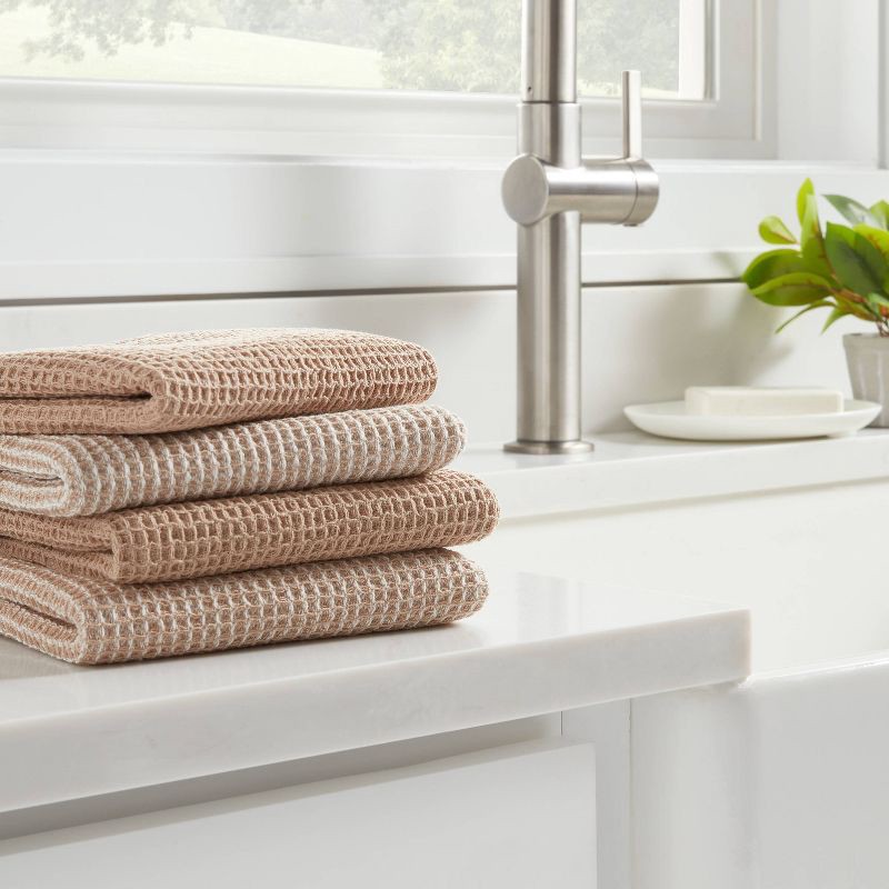 slide 2 of 3, 4pk Cotton Waffle Dishcloths Taupe - Threshold™, 1 ct