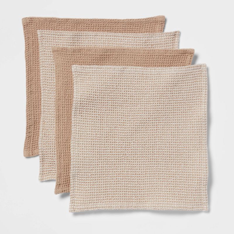 slide 3 of 3, 4pk Cotton Waffle Dishcloths Taupe - Threshold™, 1 ct