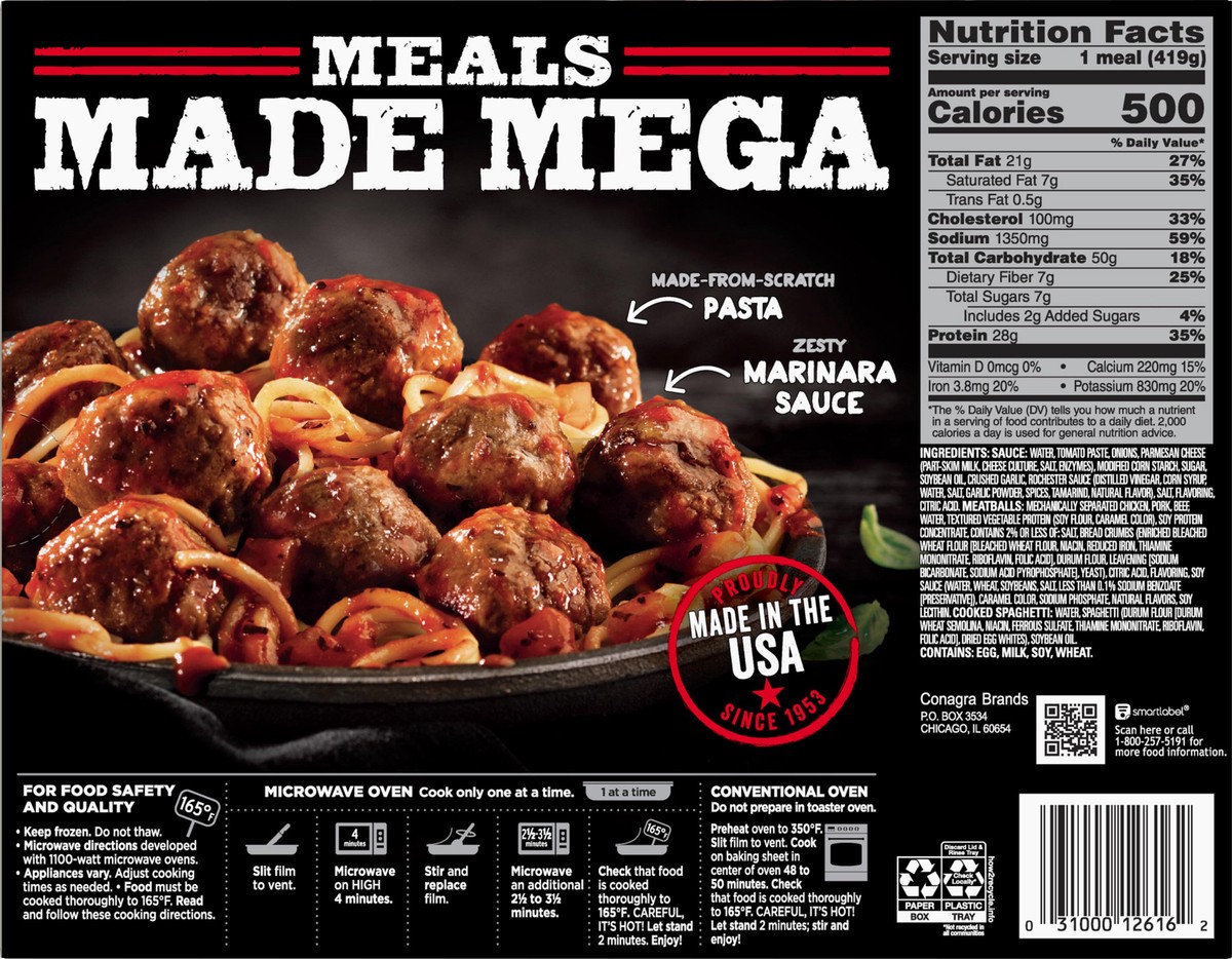 slide 5 of 12, Banquet Mega Meals Spaghetti and Meatballs Frozen Dinner, 14.8 Ounce, 14.8 oz