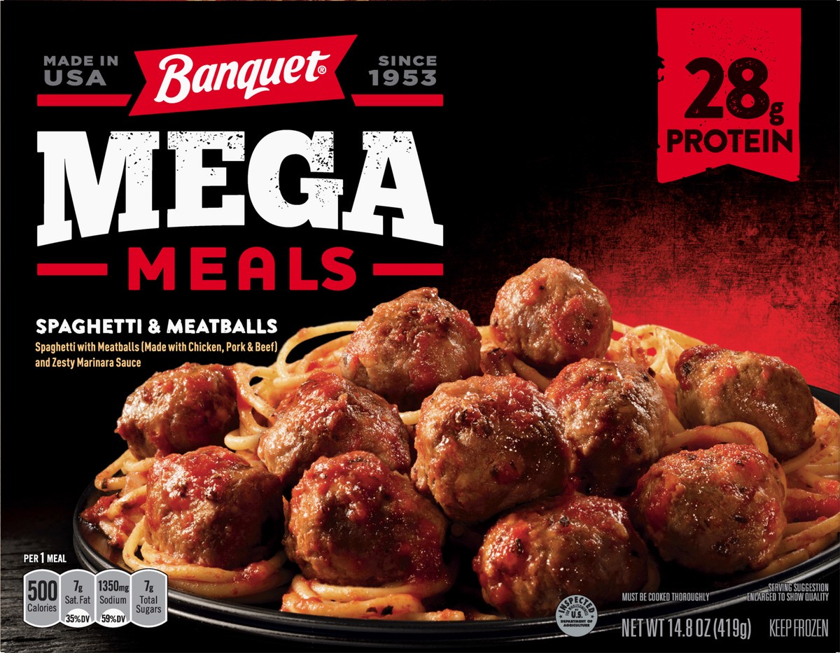 slide 8 of 12, Banquet Mega Meals Spaghetti and Meatballs Frozen Dinner, 14.8 Ounce, 14.8 oz