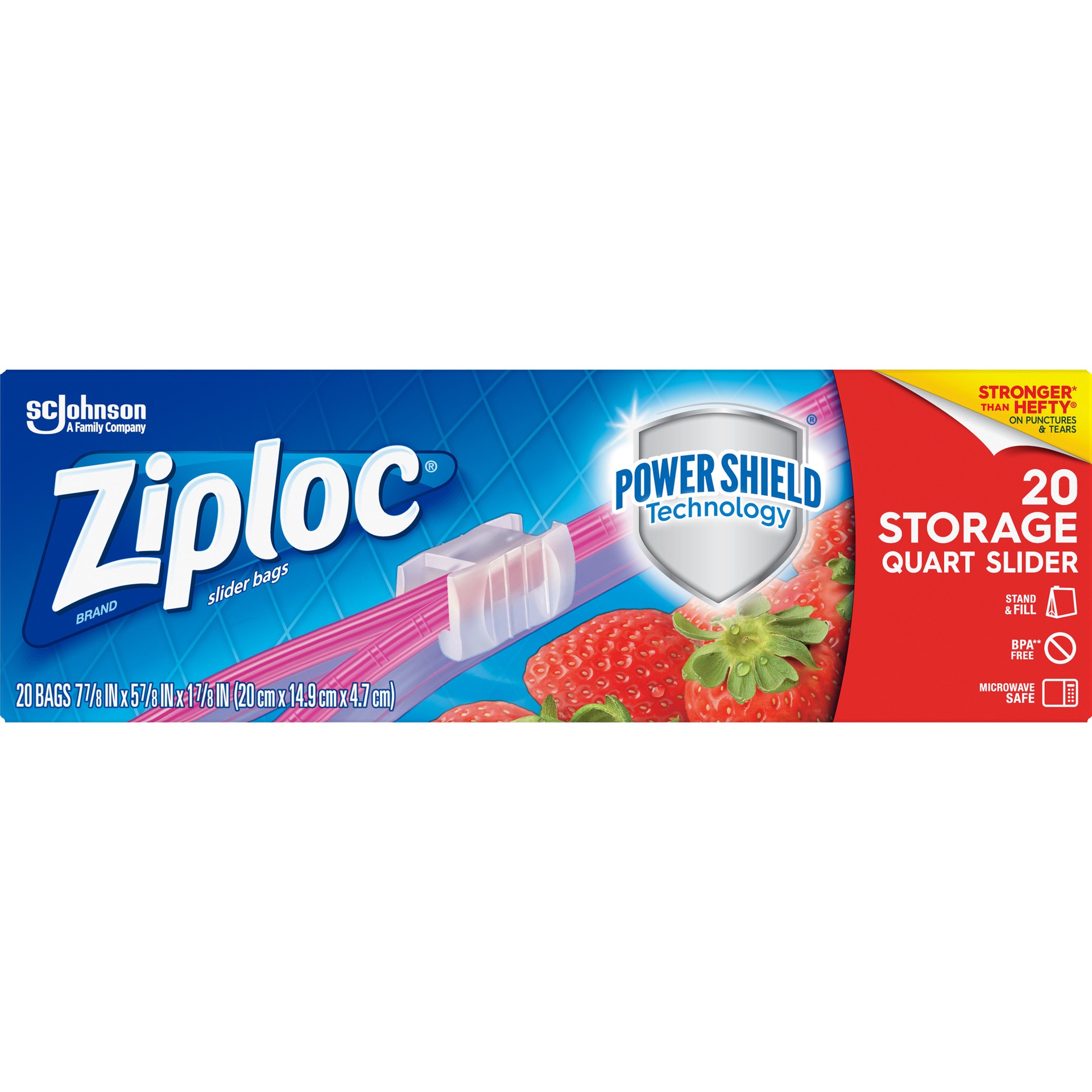 slide 1 of 5, Ziploc Brand Slider Storage Bags with Power Shield Technology, Quart, 20 Count, 20 ct