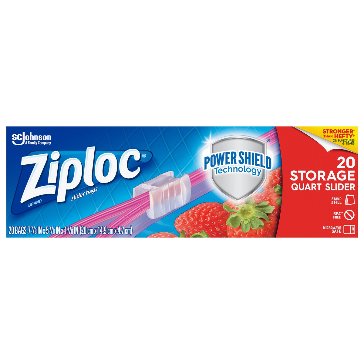 slide 1 of 5, Ziploc Brand Slider Storage Bags with Power Shield Technology, Quart, 20 Count, 20 ct