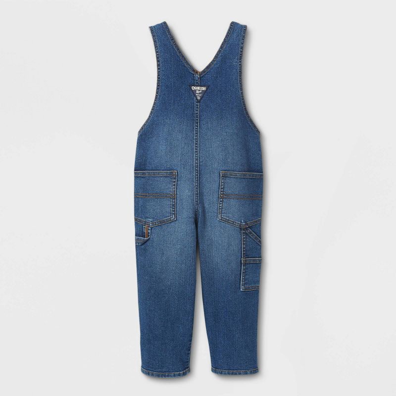 slide 2 of 4, OshKosh B'gosh Toddler Boys' Solid Denim Overalls - Blue 12M: Adjustable Straps, Front & Back Pockets, 1 ct