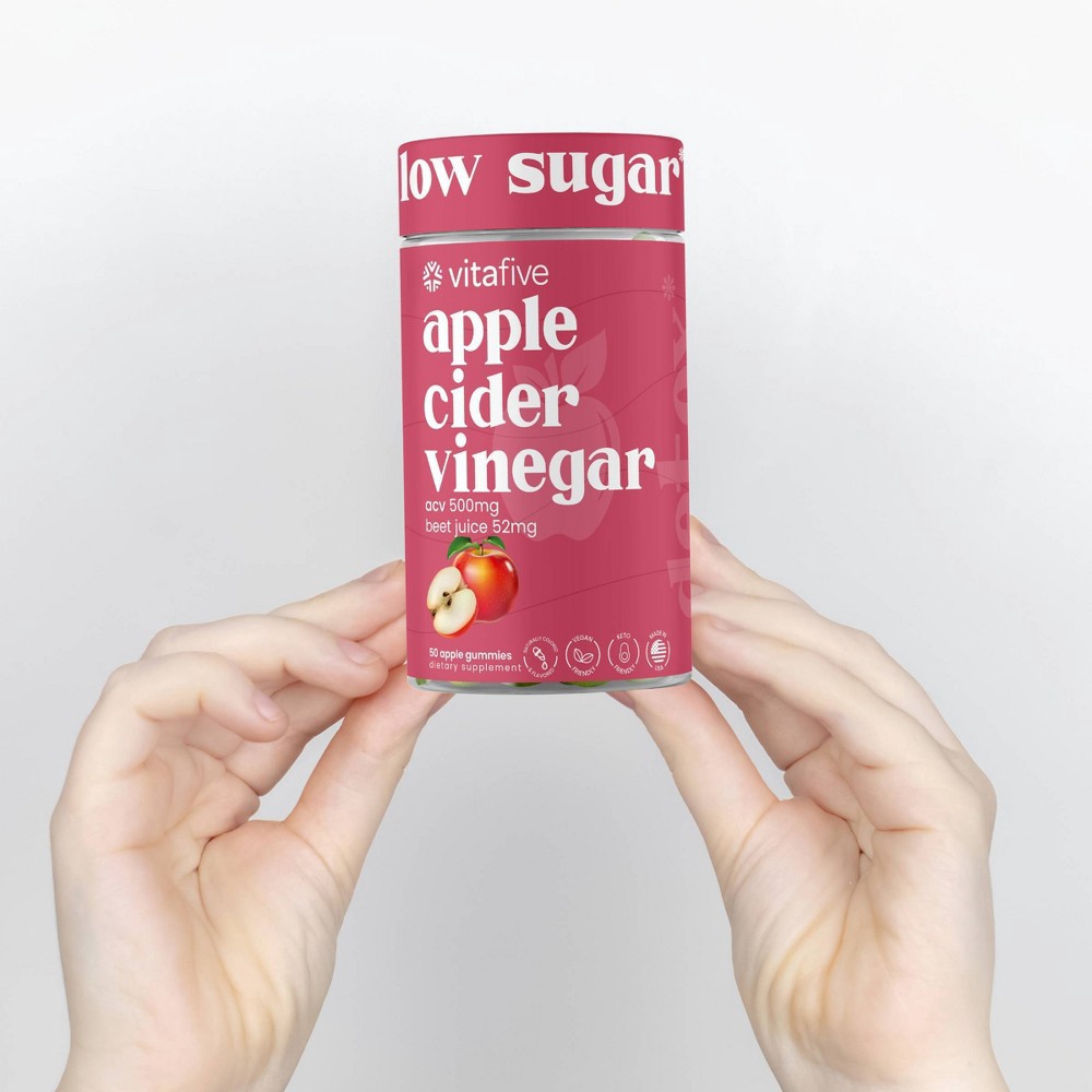 slide 5 of 7, vitafive Low Sugar Apple Cider Vinegar Vegan Gummies - 50ct, 50 ct