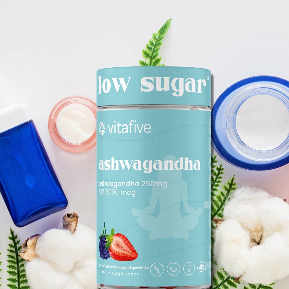 slide 4 of 7, vitafive Low Sugar Ashwagandha Vegan Gummies - 50ct, 50 ct