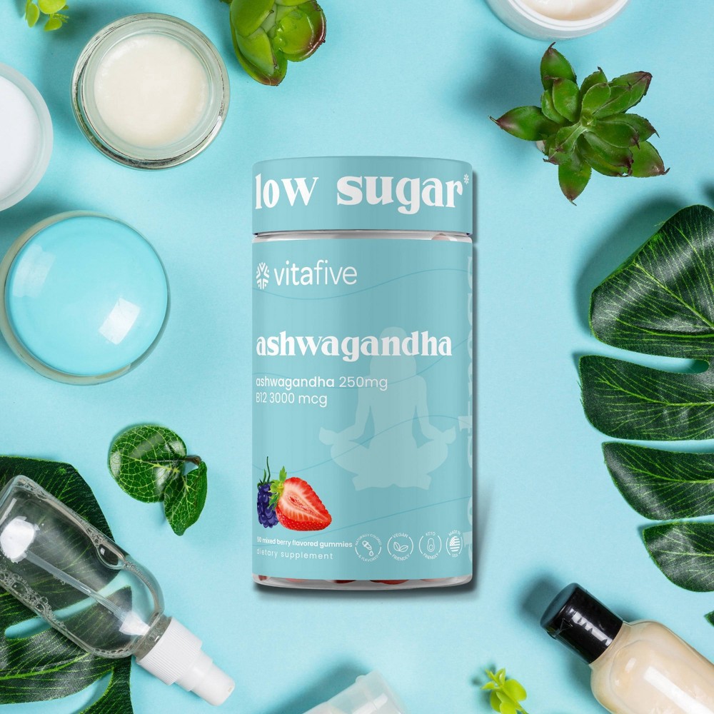 slide 5 of 7, vitafive Low Sugar Ashwagandha Vegan Gummies - 50ct, 50 ct