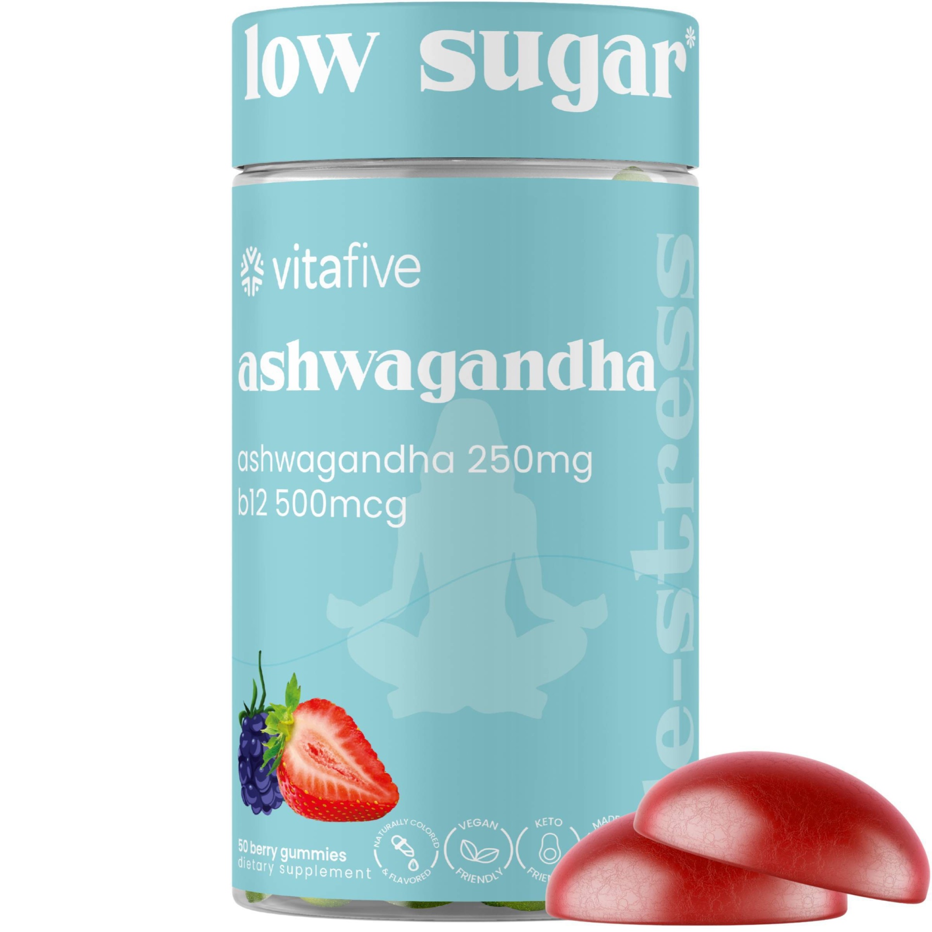 slide 1 of 7, vitafive Low Sugar Ashwagandha Vegan Gummies - 50ct, 50 ct