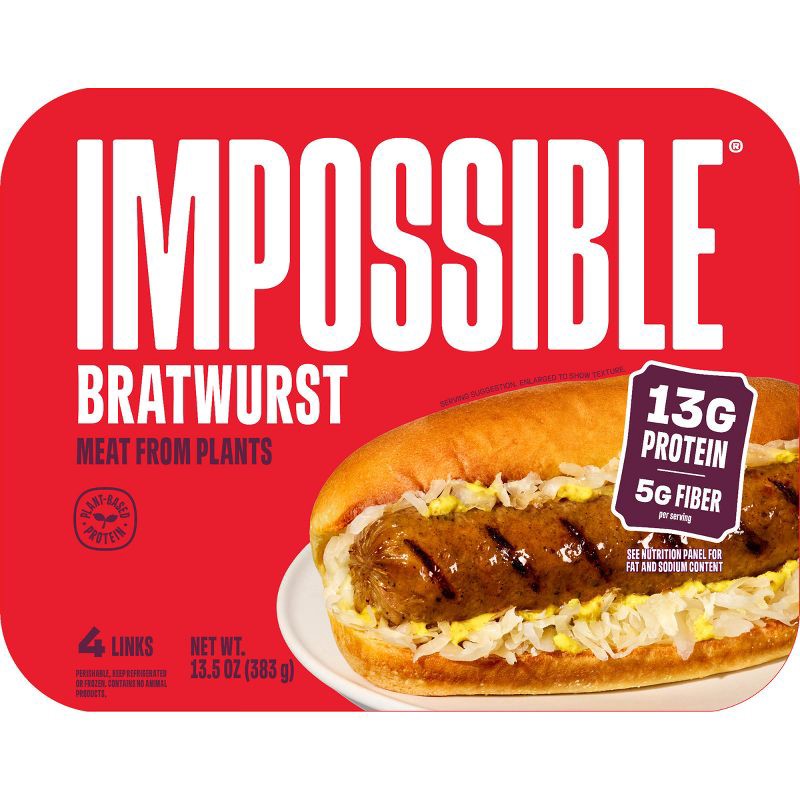 slide 1 of 8, Impossible Plant Based Bratwurst Sausage Links - 13.5oz/4ct, 4 ct; 13.5 oz