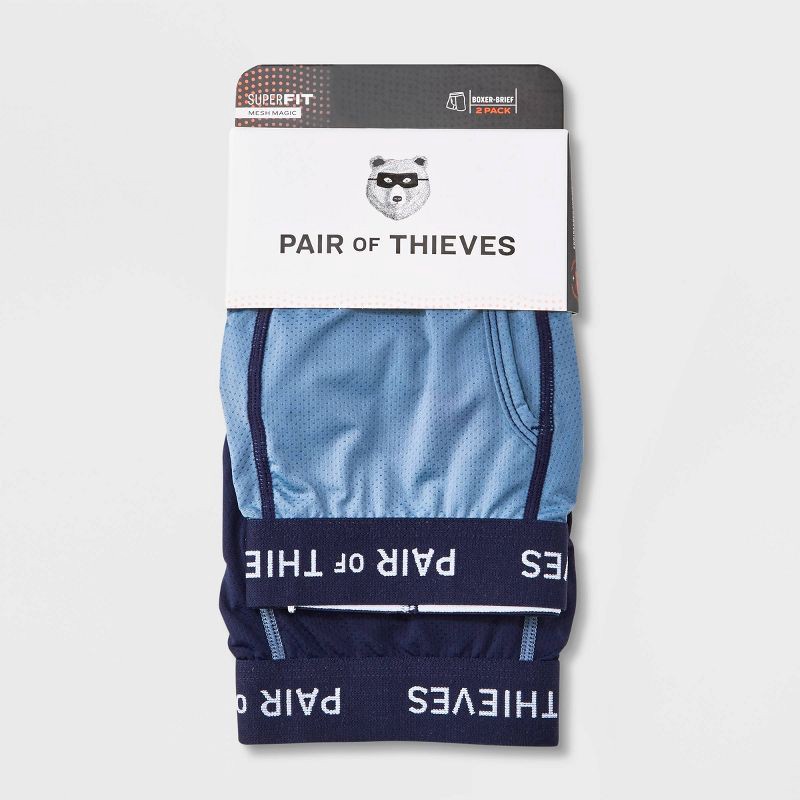 slide 6 of 9, Pair of Thieves Men's Super Fit Boxer Briefs 2pk - Blue M: Mid Rise, Lightweight Mesh, Full Waistband Elastic, 2 ct