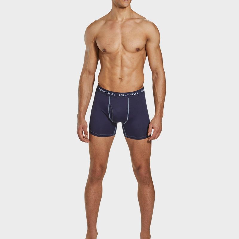 slide 3 of 9, Pair of Thieves Men's Super Fit Boxer Briefs 2pk - Blue L: Lightweight Mesh, Mid Rise, Full Waistband Elastic, Machine Washable, 2 ct
