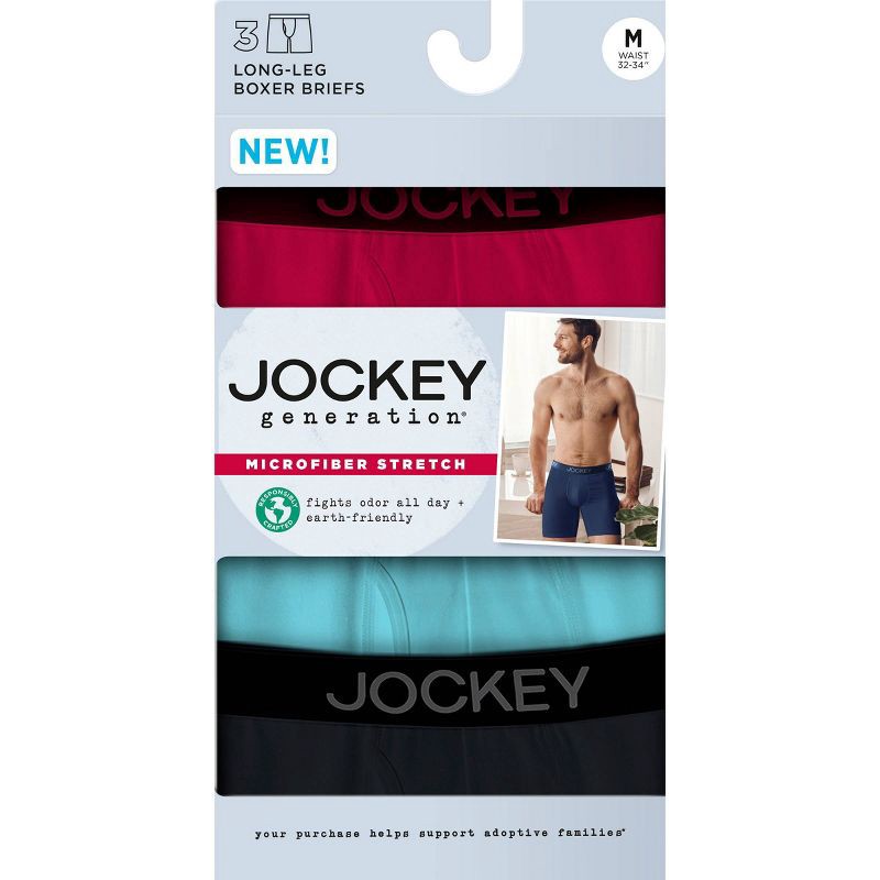slide 2 of 4, Jockey Generation™ Men's Microfiber Stretch Long Leg Boxer Briefs 3pk - Berry/Mint/Black XL: Recycled Polyester, Spandex, 3 ct