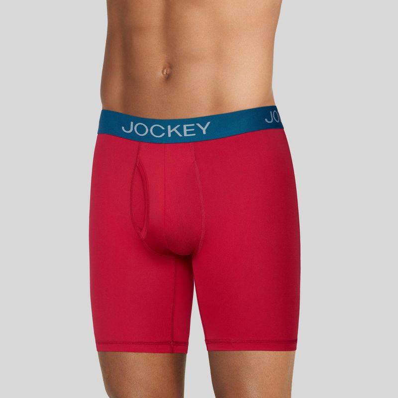 slide 3 of 4, Jockey Generation™ Men's Microfiber Stretch Long Leg Boxer Briefs 3pk - Berry/Mint/Black XL: Recycled Polyester, Spandex, 3 ct