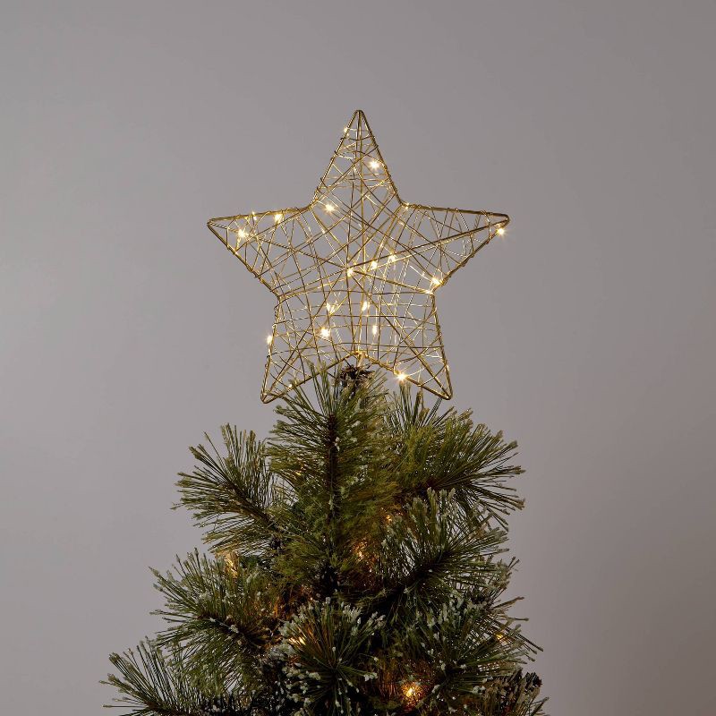 slide 1 of 3, 10" Lit Gold Wire Wrapped Star Christmas Tree Topper Warm White Dewdrop Lights - Wondershop™: Indoor Use, 1 ct