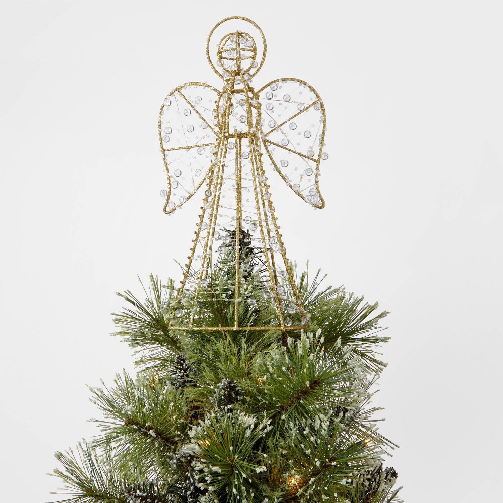 slide 2 of 2, 11.5" LED Gold Wire Beaded Angel Christmas Tree Topper Warm White Dewdrop Lights - Wondershop, 1 ct