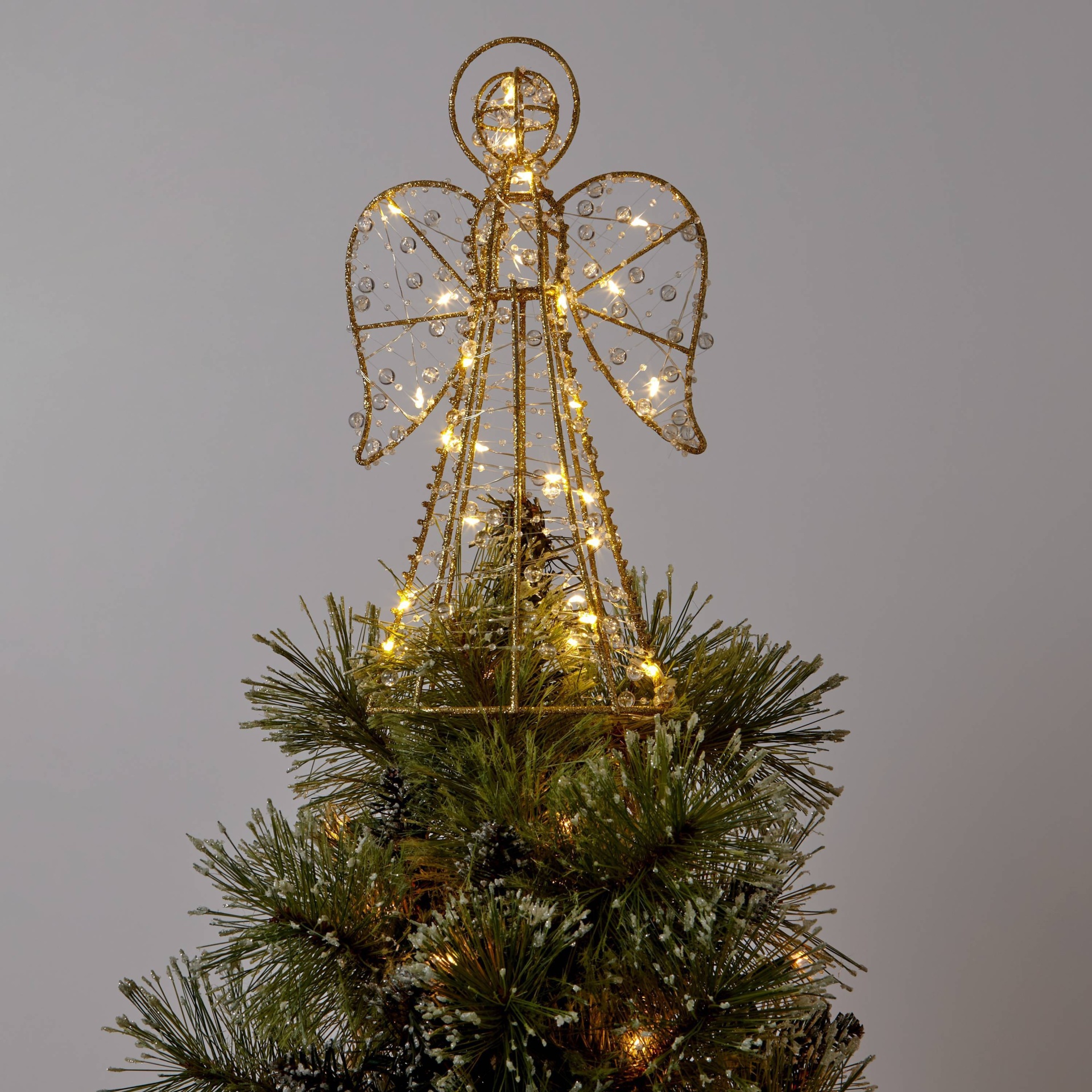 slide 1 of 2, 11.5" LED Gold Wire Beaded Angel Christmas Tree Topper Warm White Dewdrop Lights - Wondershop, 1 ct