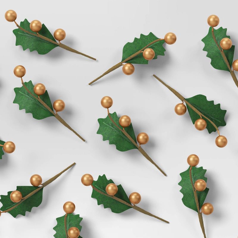 slide 3 of 4, 30ct Gold Berries Christmas Sprigs - Wondershop™: Artificial Holly for Indoor Decor & Gift Embellishment, 30 ct