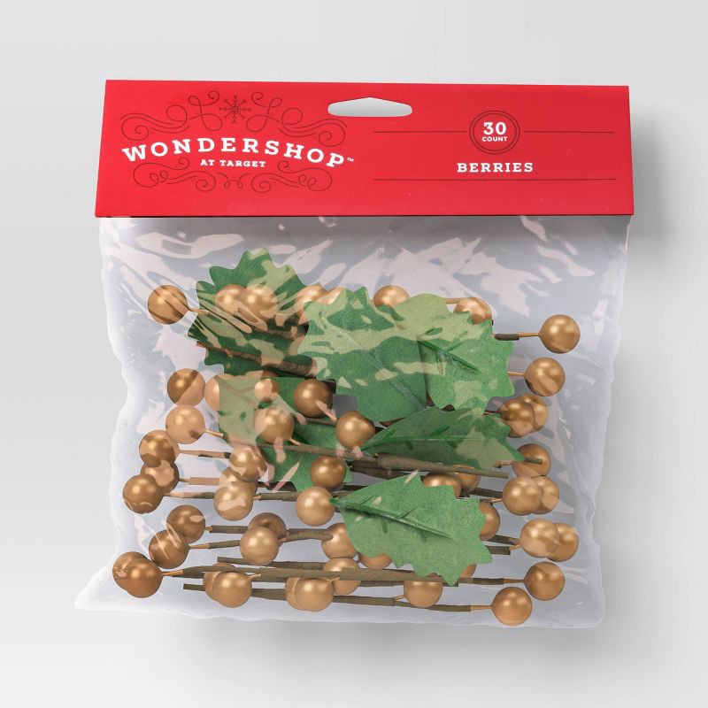 slide 4 of 4, 30ct Gold Berries Christmas Sprigs - Wondershop™: Artificial Holly for Indoor Decor & Gift Embellishment, 30 ct