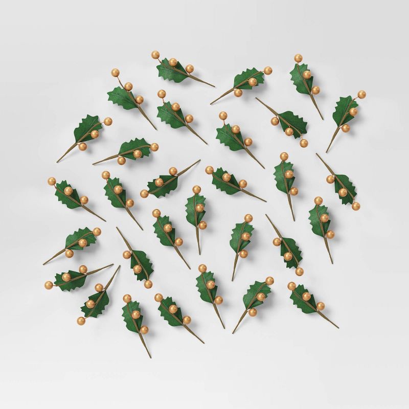 slide 1 of 4, 30ct Gold Berries Christmas Sprigs - Wondershop™: Artificial Holly for Indoor Decor & Gift Embellishment, 30 ct