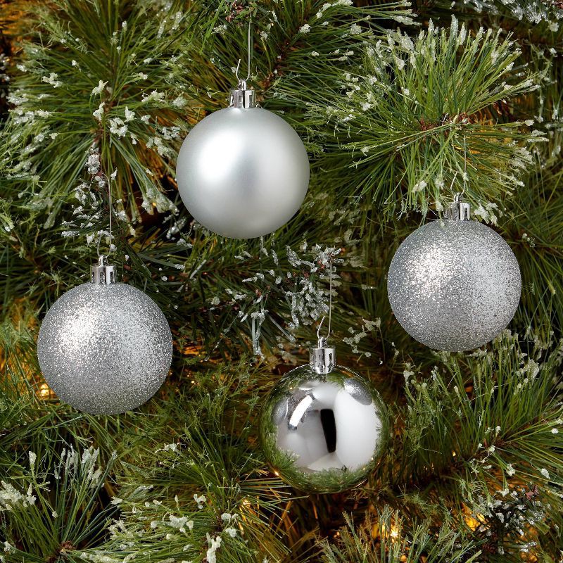 slide 2 of 3, 50ct Shatter-Resistant Round Christmas Tree Ornament Set Silver - Wondershop™, 50 ct