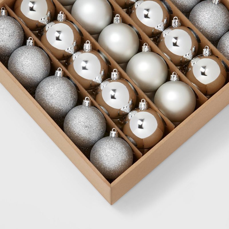 slide 3 of 3, 50ct Shatter-Resistant Round Christmas Tree Ornament Set Silver - Wondershop™, 50 ct