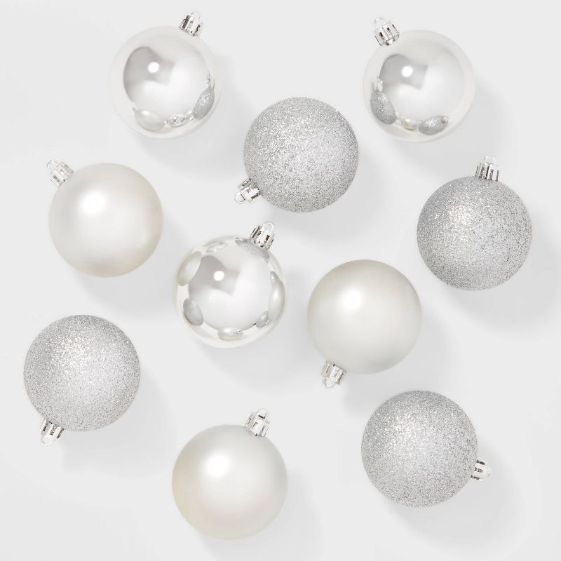 slide 1 of 3, 50ct Shatter-Resistant Round Christmas Tree Ornament Set Silver - Wondershop™, 50 ct