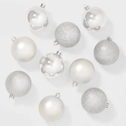 50ct Shatter-Resistant Round Christmas Tree Ornament Set Silver - Wondershop™