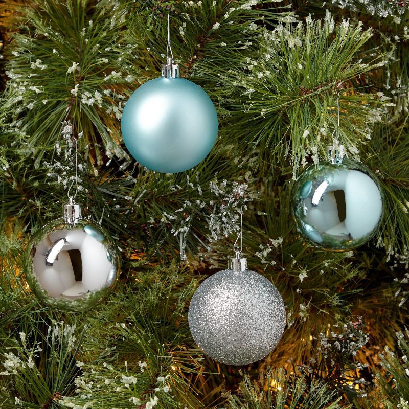 slide 2 of 3, 50ct Shatter-Resistant Round Christmas Tree Ornament Set Light Blue/Silver - Wondershop™, 50 ct