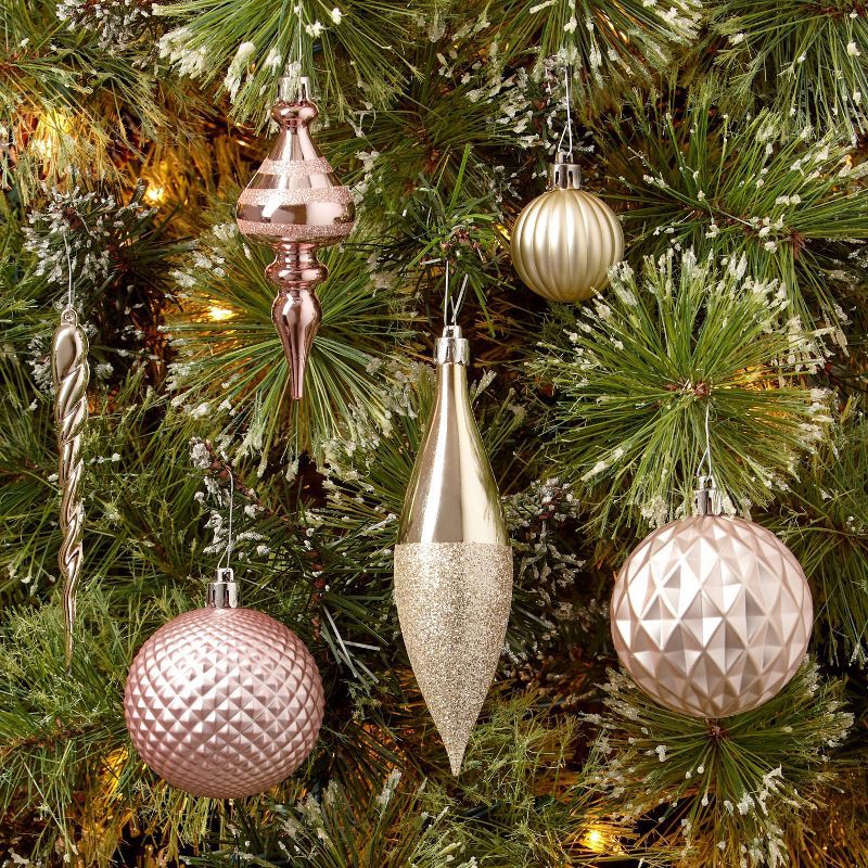 slide 2 of 3, 40ct Plastic Finial Christmas Tree Ornament Set Pink/Champagne - Wondershop™, 40 ct