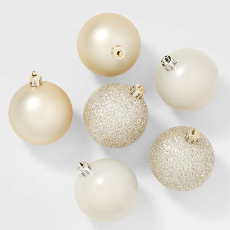 slide 1 of 3, 50ct Shatter-Resistant Round Christmas Tree Ornament Set Candy White/Champagne - Wondershop™: Durable, Indoor Use, 50 ct