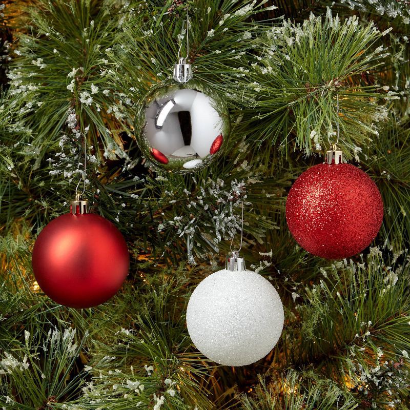 slide 2 of 3, 50ct Shatter-Resistant Round Christmas Tree Ornament Set Red/Silver/White - Wondershop™, 50 ct