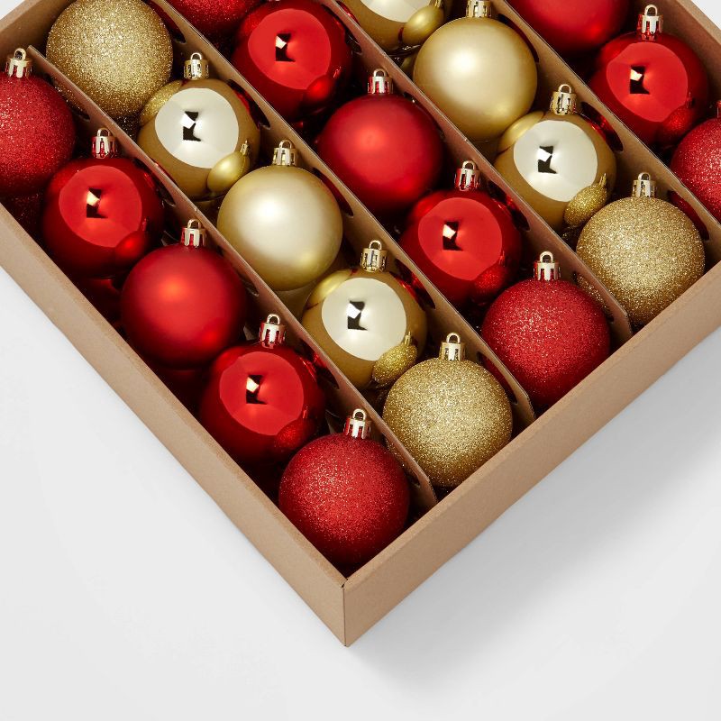 slide 3 of 3, 50ct Shatter-Resistant Round Christmas Tree Ornament Set Red/Gold - Wondershop™: Durable, Indoor Decor: Durable, Indoor Decor, 50 ct