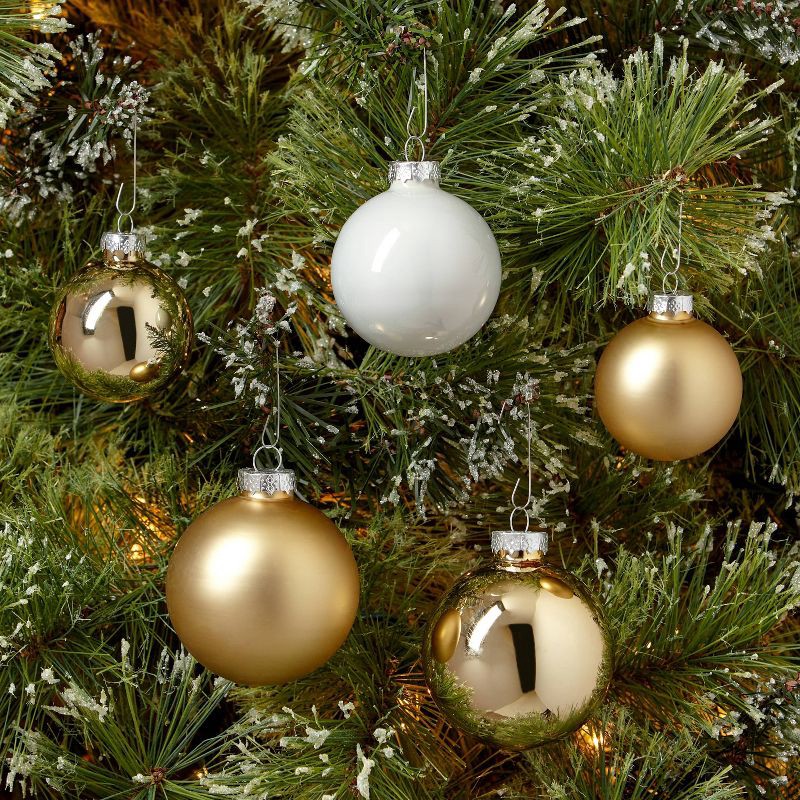 slide 2 of 3, 42ct Round Glass Christmas Tree Ornament Set White/Gold - Wondershop™, 42 ct