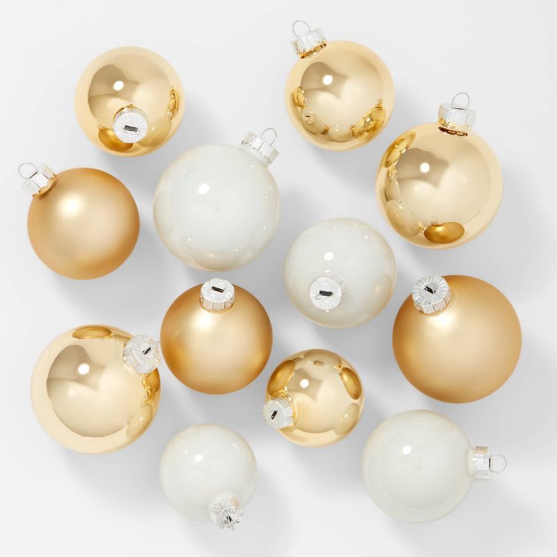 slide 1 of 3, 42ct Round Glass Christmas Tree Ornament Set White/Gold - Wondershop™, 42 ct