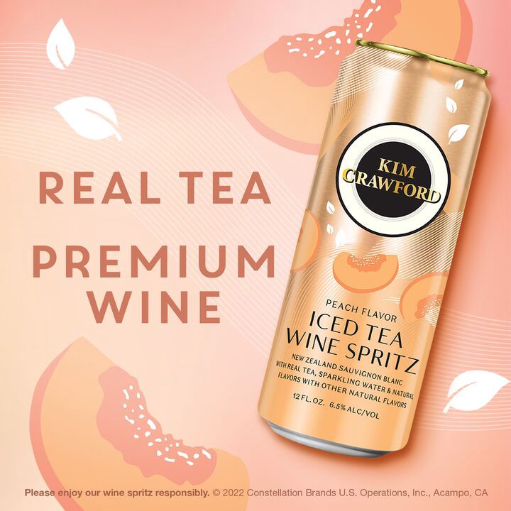 slide 6 of 7, Kim Crawford Iced Tea Wine Spritz Peach Flavor, Sauvignon Blanc Sparkling Wine, 4 pk 355 mL Cans, 48 fl oz