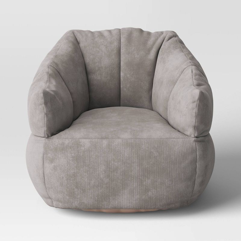 slide 5 of 5, Corduroy Bean Bag Dorm Chair Light Gray - Room Essentials™: Quilted, Armrests, Polystyrene Beads Filling, 1 ct