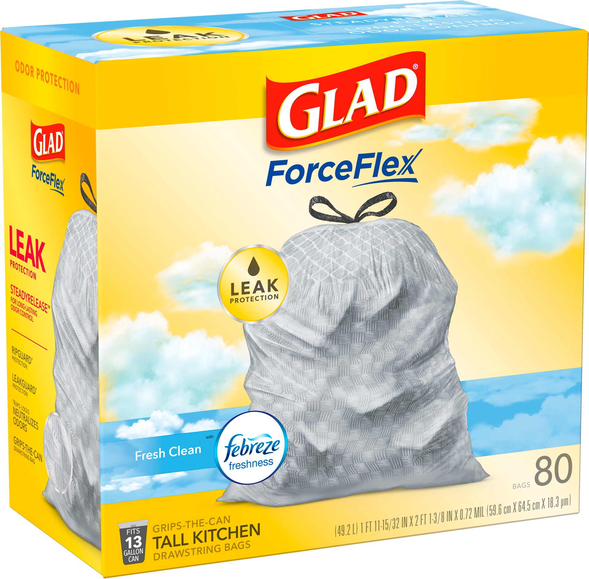 slide 5 of 5, Glad Force Flex Drawstring Fresh Clean Odor Shield 13 Gallon 80ct, 80 ct