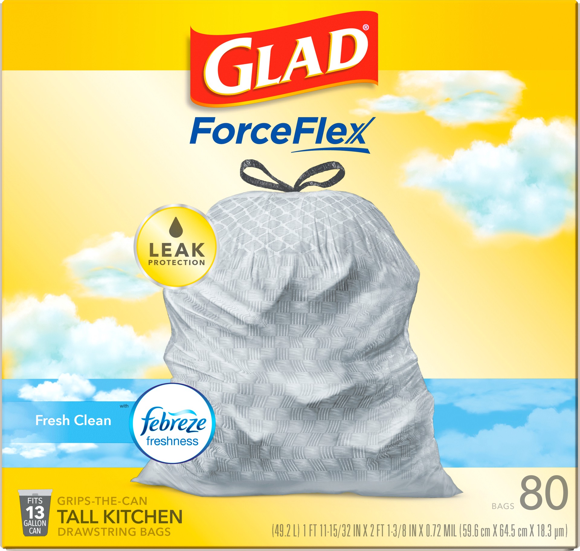 slide 3 of 5, Glad Force Flex Drawstring Fresh Clean Odor Shield 13 Gallon 80ct, 80 ct