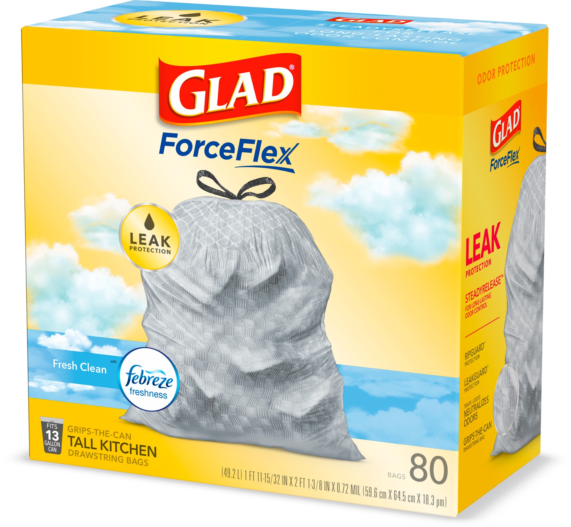 slide 4 of 5, Glad Force Flex Drawstring Fresh Clean Odor Shield 13 Gallon 80ct, 80 ct