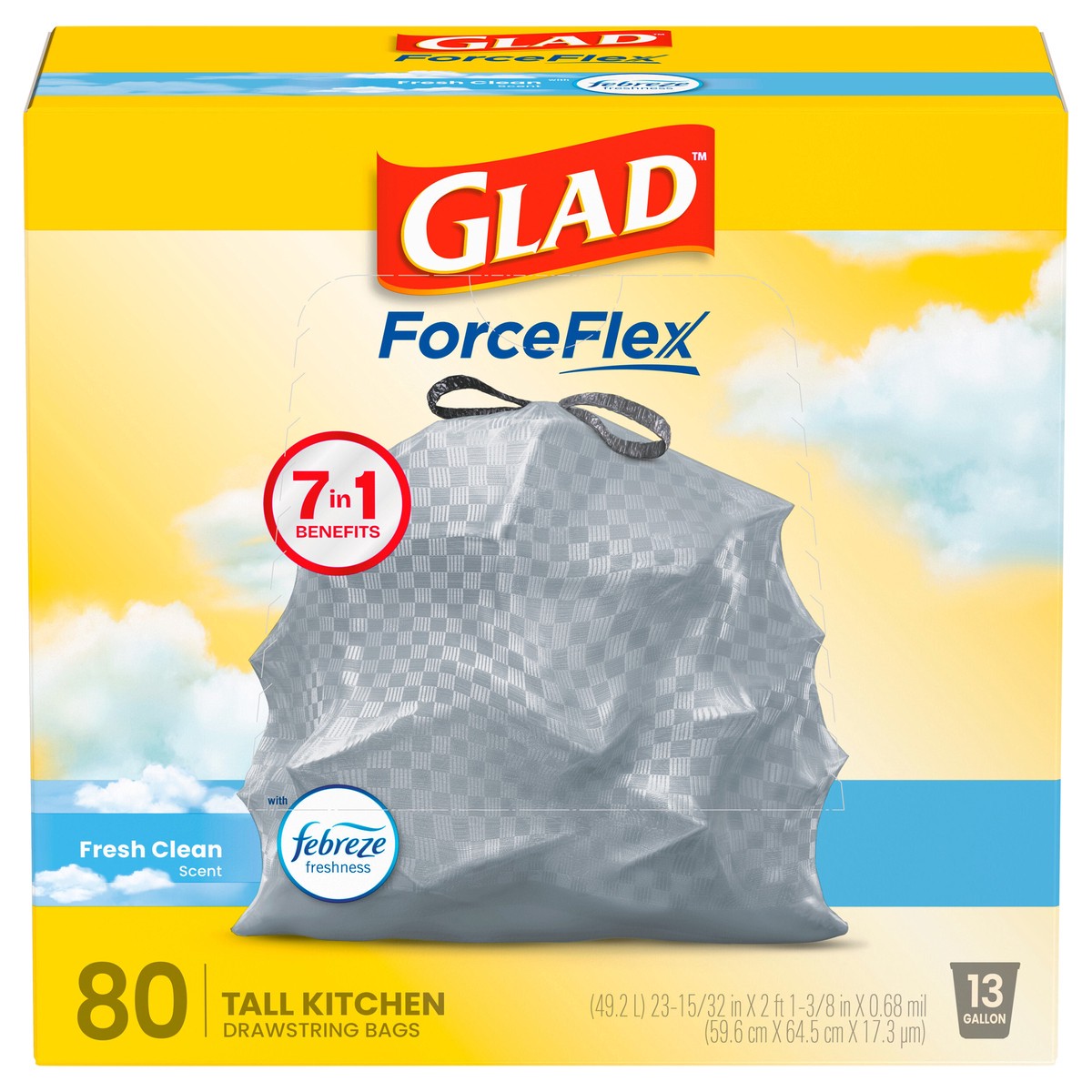 slide 1 of 5, Glad Force Flex Drawstring Fresh Clean Odor Shield 13 Gallon 80ct, 80 ct