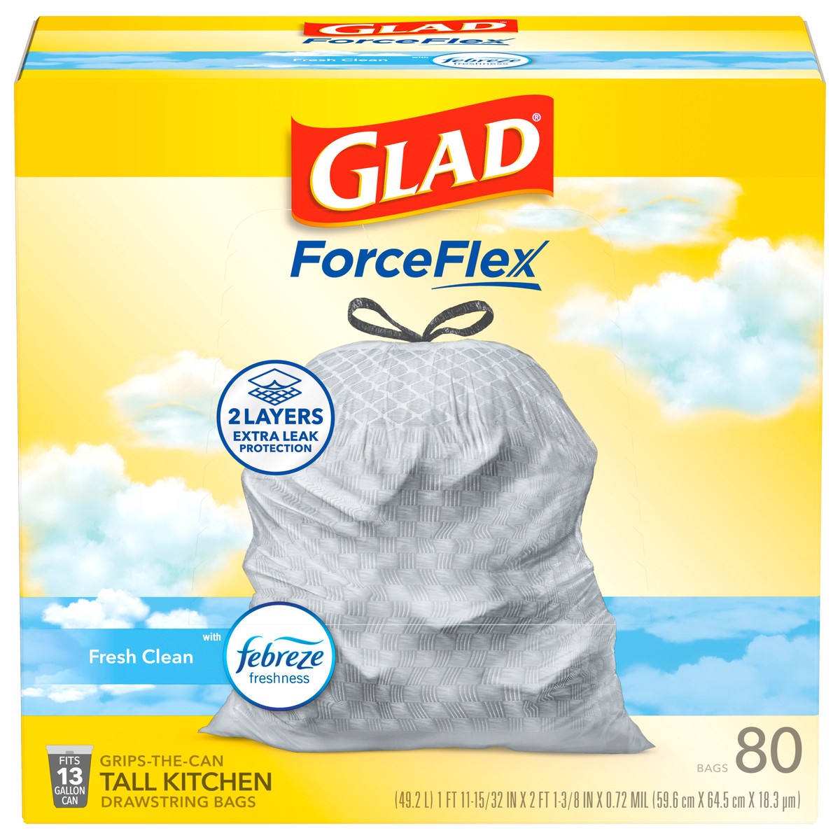 slide 1 of 5, Glad Force Flex Drawstring Fresh Clean Odor Shield 13 Gallon 80ct, 80 ct