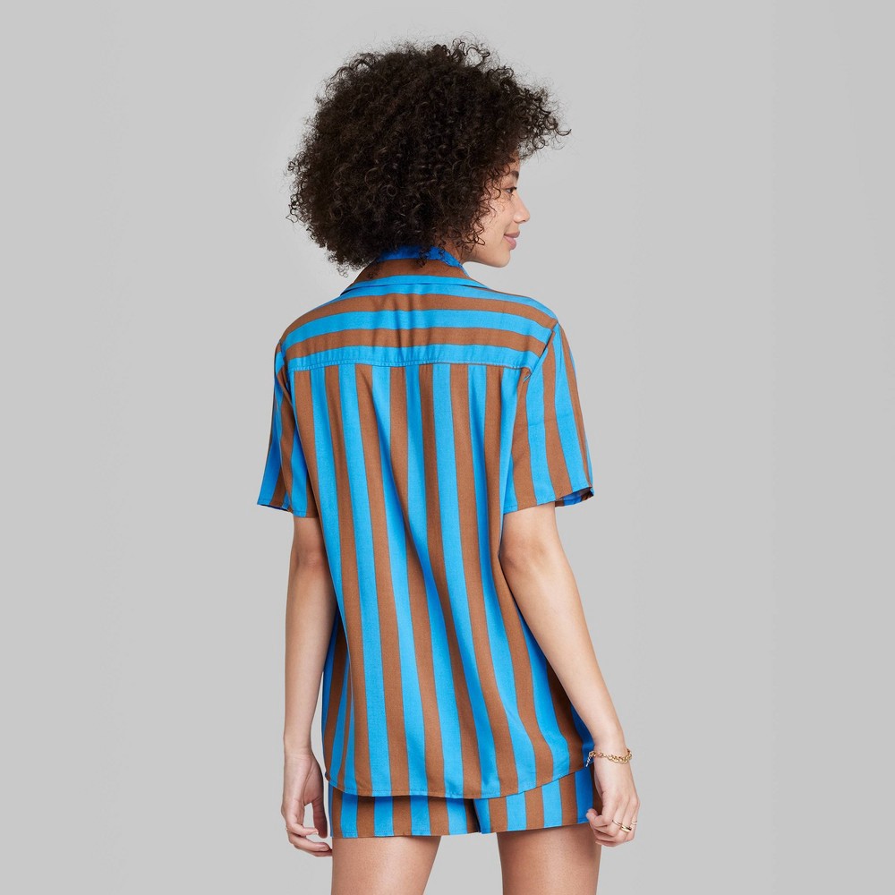 slide 2 of 5, Women's Ascot + Hart Striped Print Woven Short Sleeve Button-Down Graphic Top - M, 1 ct