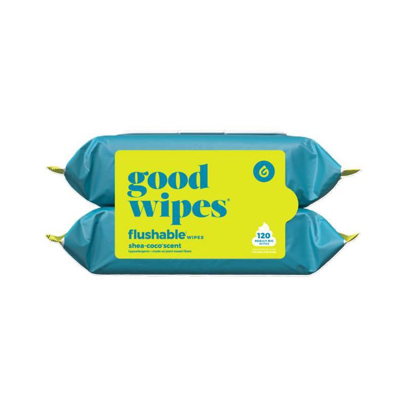 slide 1 of 9, Goodwipes Shea Coco Flushable Wipes - 2pk/60ct, 2 ct, 60 ct