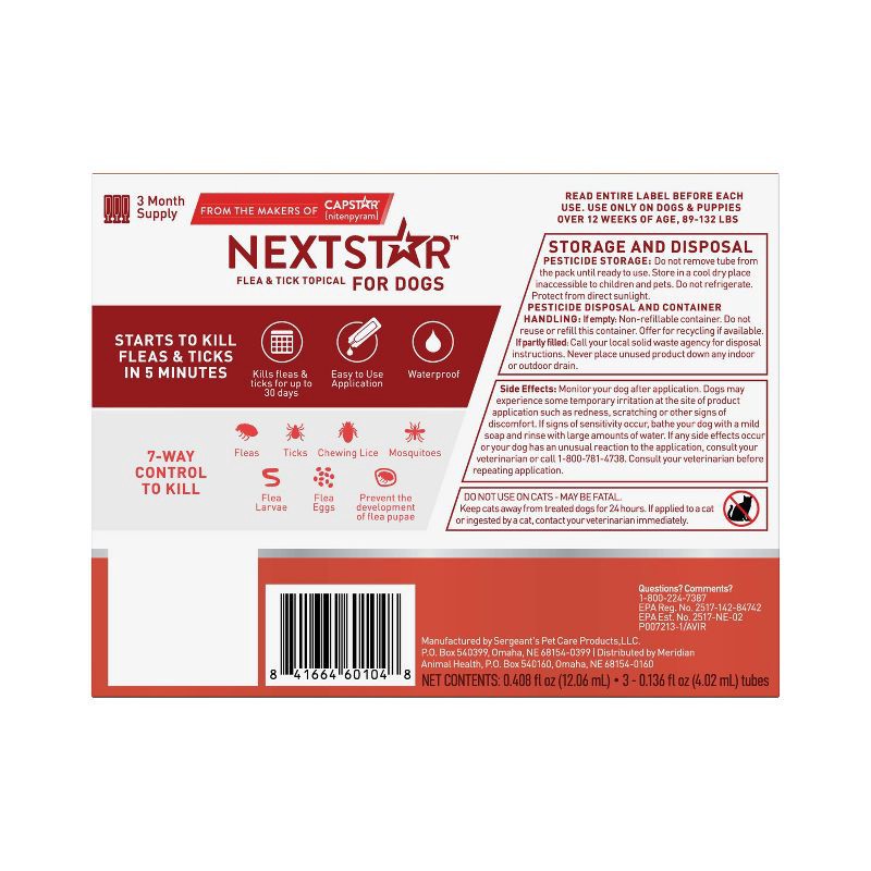 slide 2 of 8, NextStar Flea & Tick Topical Treatment for Extra Large Dogs - 89 to 132lbs - 3ct, 132 lb, 3 ct
