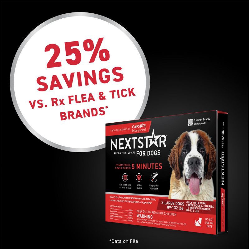 slide 5 of 8, NextStar Flea & Tick Topical Treatment for Extra Large Dogs - 89 to 132lbs - 3ct, 132 lb, 3 ct