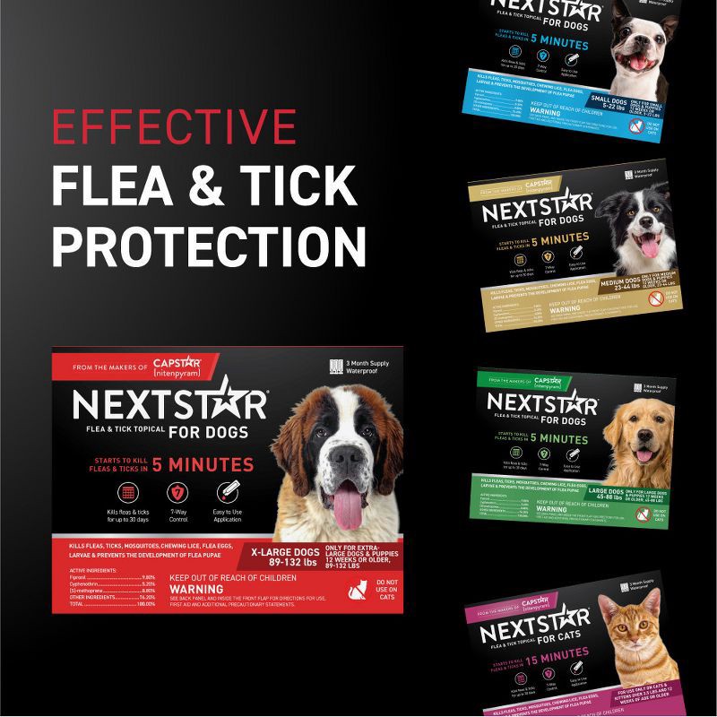slide 6 of 8, NextStar Flea & Tick Topical Treatment for Extra Large Dogs - 89 to 132lbs - 3ct, 132 lb, 3 ct